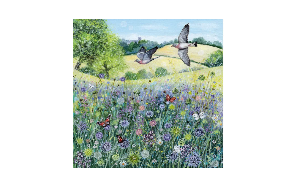 Wentworth summer landscape puzzle depicting countryside wildflowers and birds in flight