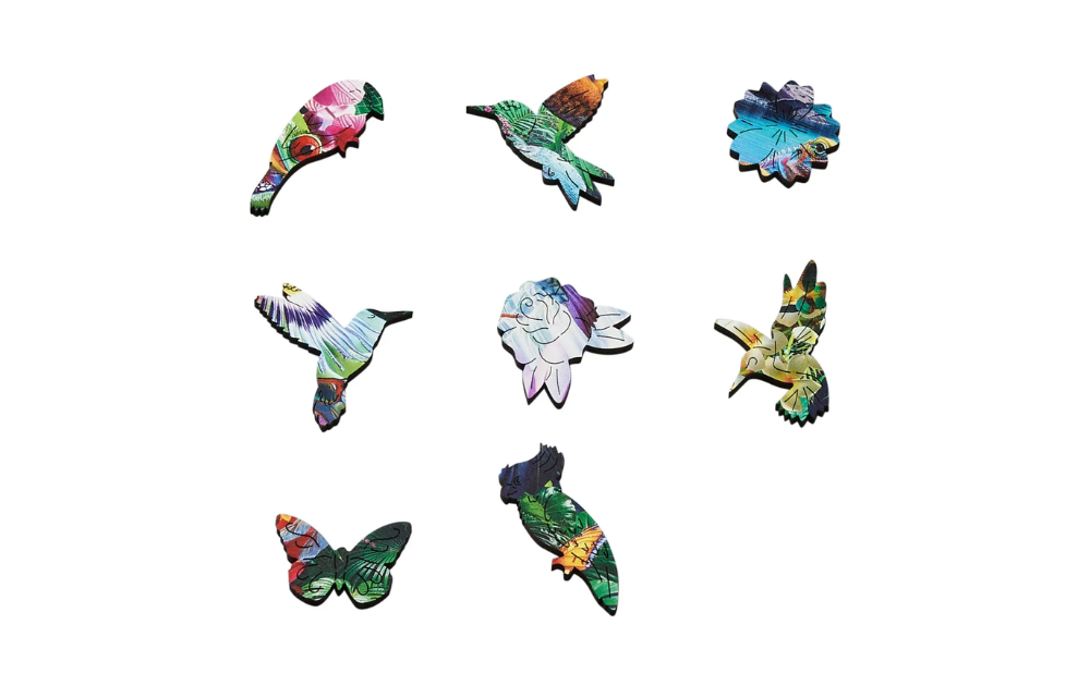 Wentworth Tropical Hummingbirds 40 Piece Wooden Jigsaw Puzzle featuring detailed hummingbird shapes
