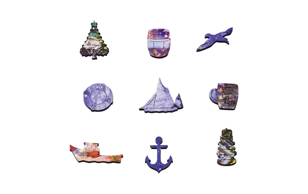 Wentworth Winter Harbour 250 piece jigsaw puzzle featuring uniquely shaped wooden puzzle pieces