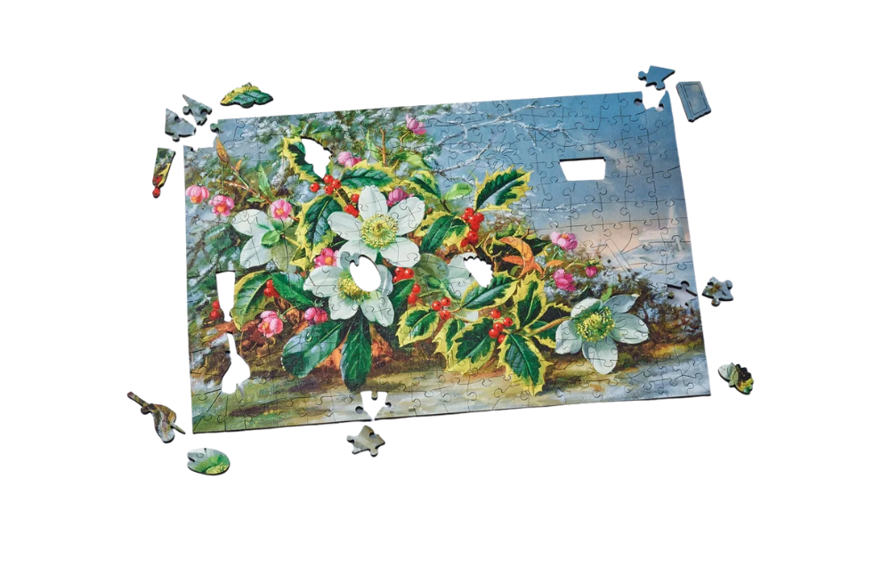 Winter Roses in a Landscape 500 Piece Wentworth Wooden Jigsaw Puzzle with floral design