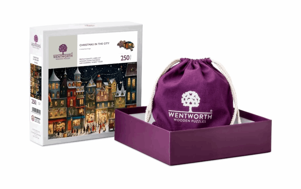 Wentworth wooden Christmas jigsaw puzzle featuring a festive city scene with 250 pieces