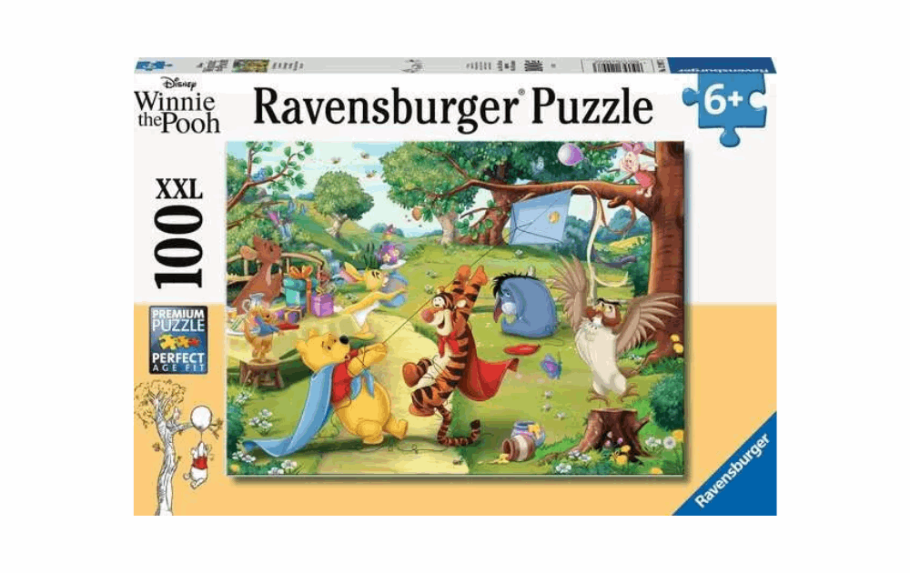 Disney Winnie the Pooh puzzle by Ravensburger featuring colorful characters and a fun outdoor scene