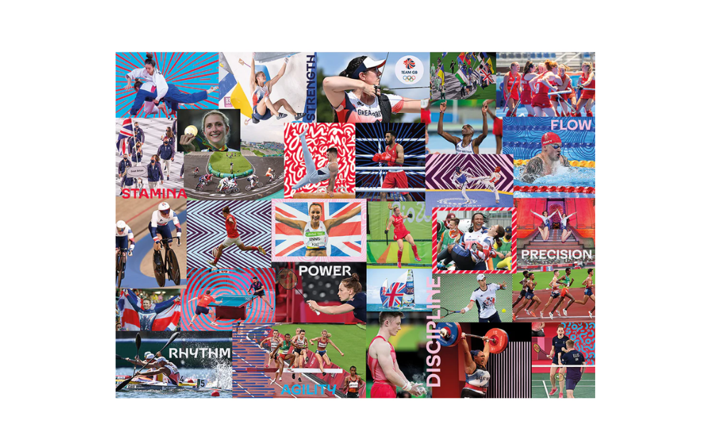 Gibsons Winning Memories puzzle featuring vibrant images of athletes and sports moments