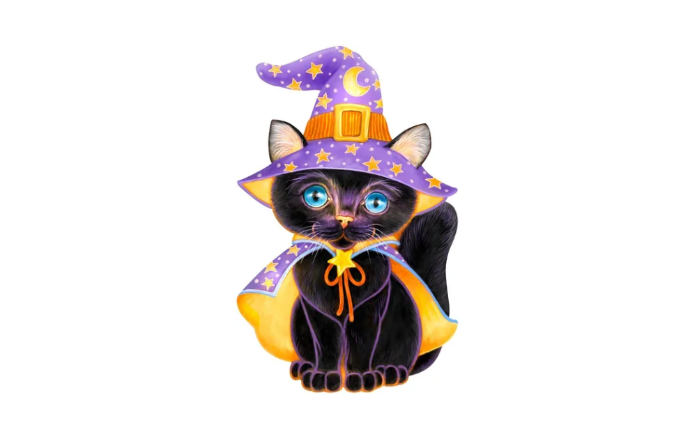 Wentworth wooden cat jigsaw puzzle featuring a black cat in a wizard hat and cape