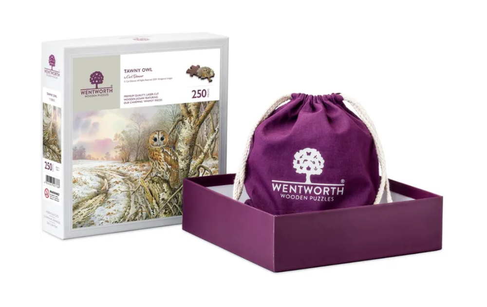 Wentworth 250-piece wooden owl jigsaw puzzle with a reusable pouch and beautiful nature design