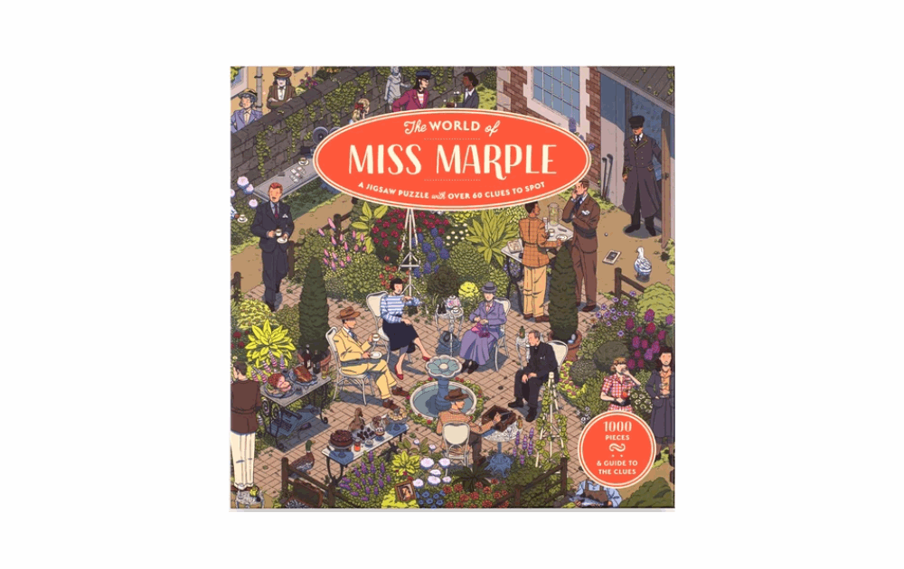 The World of Miss Marple puzzle featuring a colorful garden scene with characters in 1000 pieces